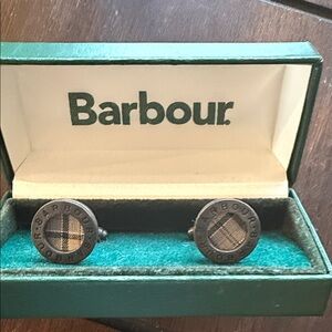 Barbour Round Black Plaid Accent Cufflinks